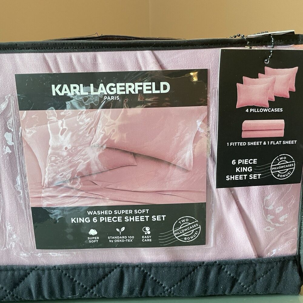 Karl Lagerfeld Paris Cal King 6 Piece Sheet Set Pink Super Soft - Picture 2 of 5